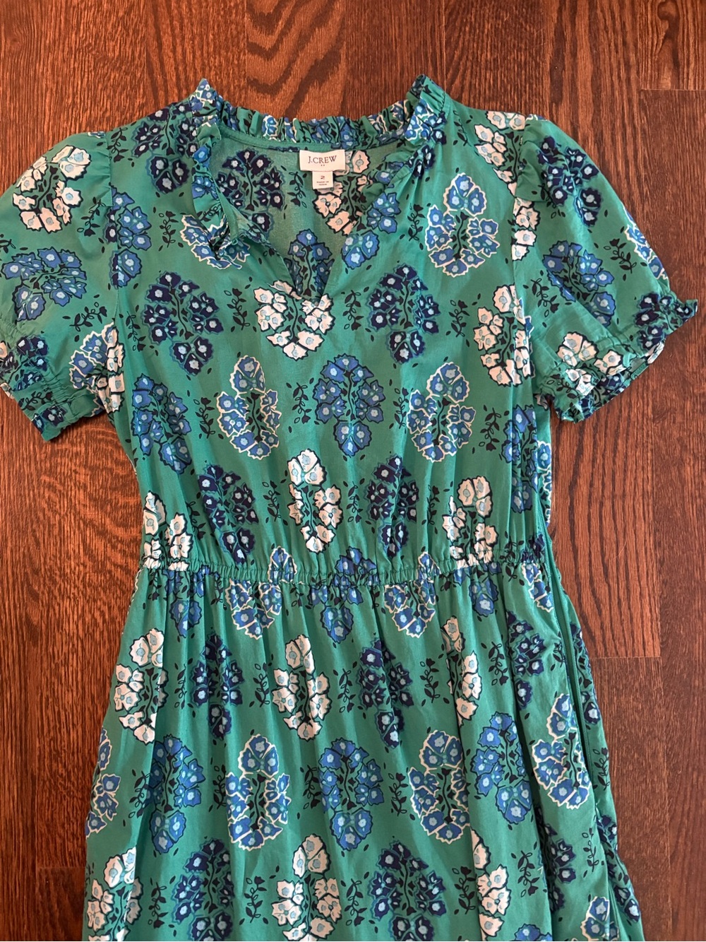 J. Crew Green Floral-Print Short Sleeve Midi Dress - Size 2 - Picture 4 of 5